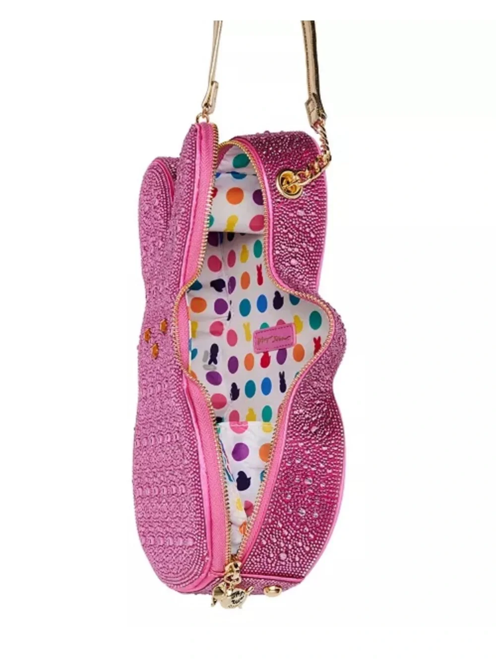 NEW Betsey Johnson Rhinestone Peeps Pink Bunny Crystal Crossbody Bag - Picture 4 of 11